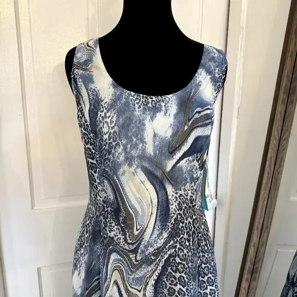 Never Worn Vintage Deadstock Y2K Leopard Blue Joseph Ribkoff Dress Size 14 - Picture 3 of 7